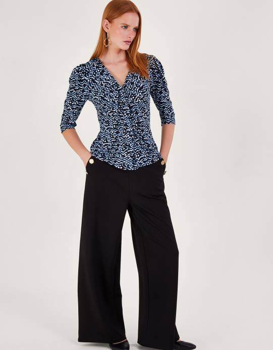 Monsoon نحيف بلوزة بطبعة جيو D68H74 ملابس أسود