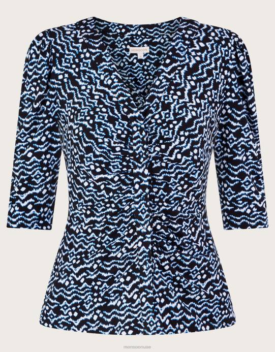 Monsoon نحيف بلوزة بطبعة جيو D68H74 ملابس أسود