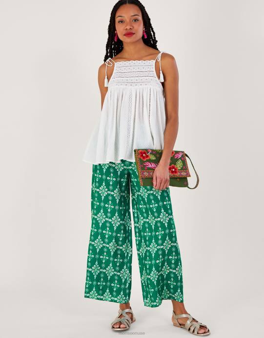 Monsoon نحيف كامي بتفاصيل رقبة عالية ورسن D68H75 ملابس أبيض