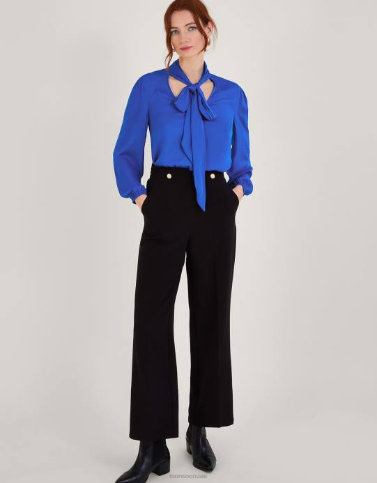 Monsoon نحيف بلوزة كاتي من الساتان مع بوليستر معاد تدويره D68H751 ملابس الأزرق (الكوبالت)