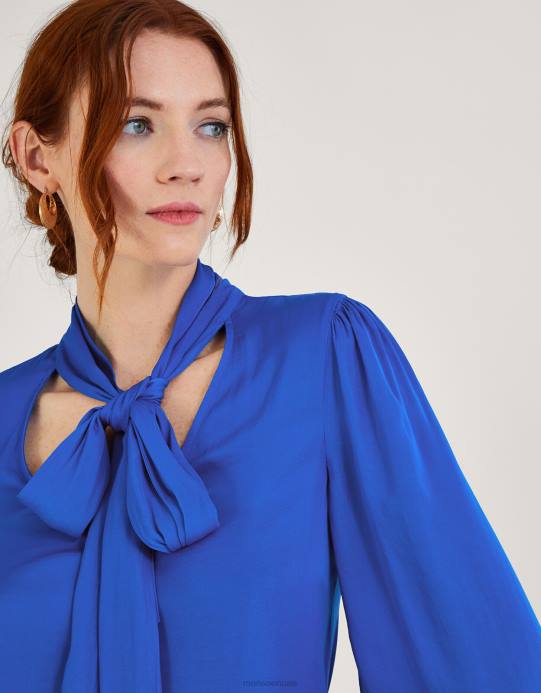 Monsoon نحيف بلوزة كاتي من الساتان مع بوليستر معاد تدويره D68H751 ملابس الأزرق (الكوبالت)