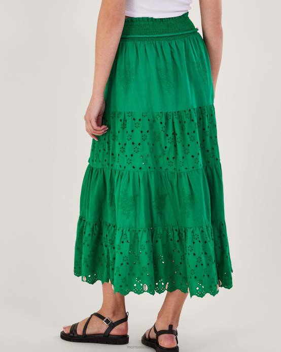 Monsoon نحيف تنورة مطرزة بطبقات D68H757 ملابس أخضر