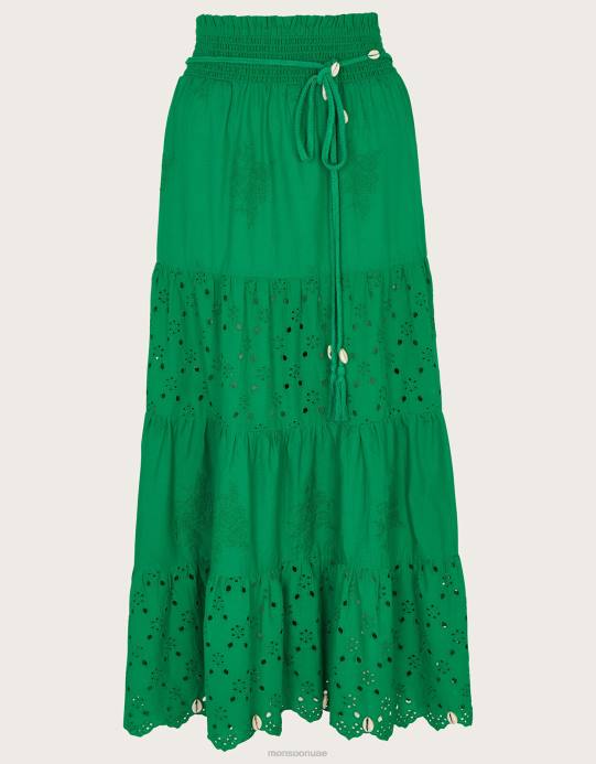 Monsoon نحيف تنورة مطرزة بطبقات D68H757 ملابس أخضر