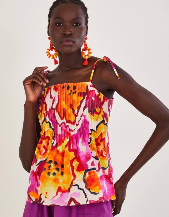 Monsoon نحيف بلوزة كامي بطبعة شانتال D68H758 ملابس البرتقالي