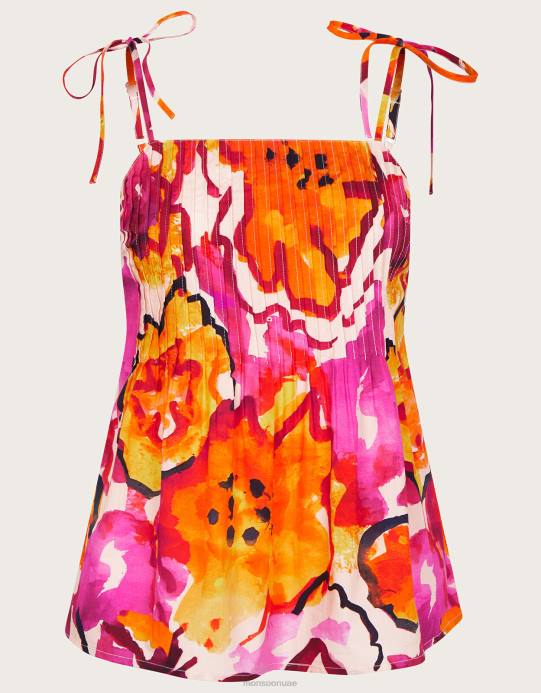 Monsoon نحيف بلوزة كامي بطبعة شانتال D68H758 ملابس البرتقالي