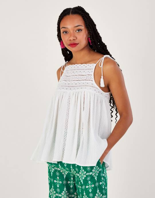 Monsoon نحيف كامي بتفاصيل رقبة عالية ورسن D68H75 ملابس أبيض