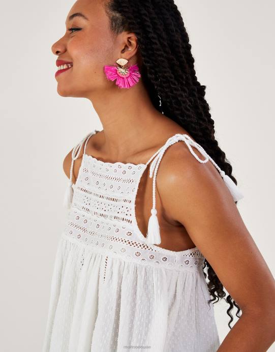 Monsoon نحيف كامي بتفاصيل رقبة عالية ورسن D68H75 ملابس أبيض