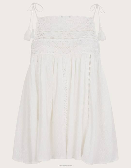 Monsoon نحيف كامي بتفاصيل رقبة عالية ورسن D68H75 ملابس أبيض