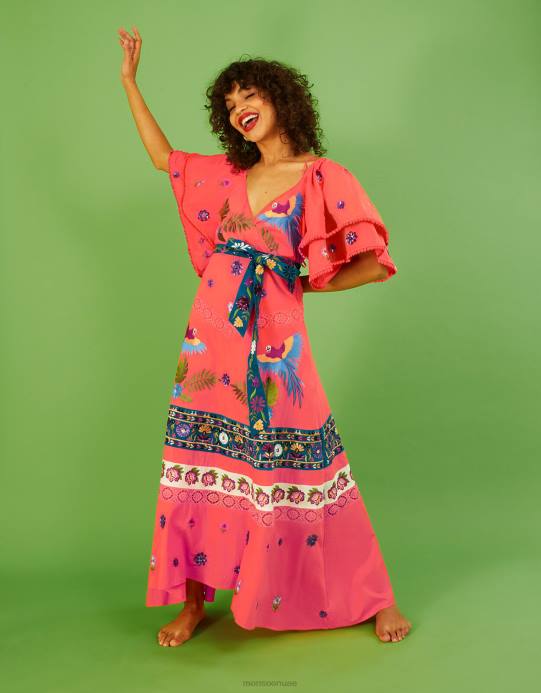 Monsoon نحيف فستان طويل مزين بأكمام من لوسي D68H761 ملابس برتقالي (مرجاني)