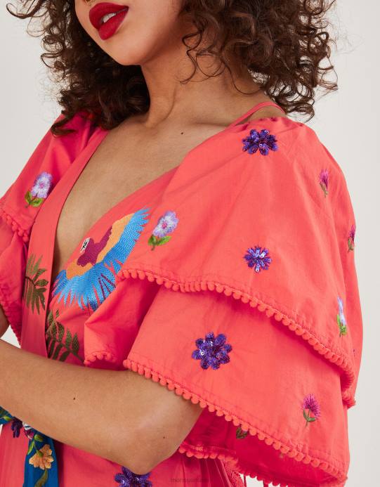 Monsoon نحيف فستان طويل مزين بأكمام من لوسي D68H761 ملابس برتقالي (مرجاني)