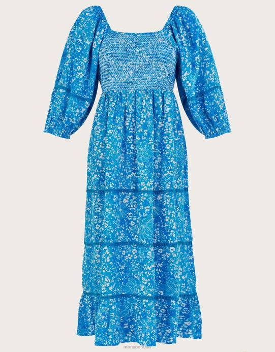 Monsoon نحيف فستان غابي مزين بأزرار من الفيسكوز المستدام D68H762 ملابس أزرق