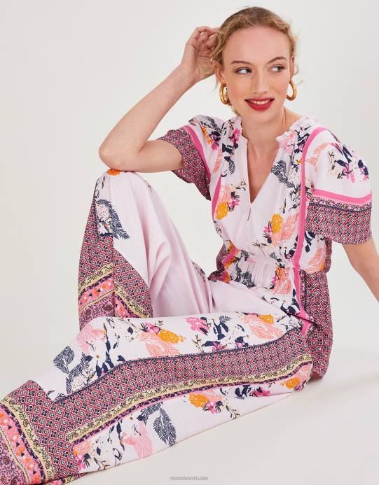 Monsoon نحيف بنطال بطبعة فيدرا من الفيسكوز المستدام D68H763 ملابس الوردي (احمر الخدود)