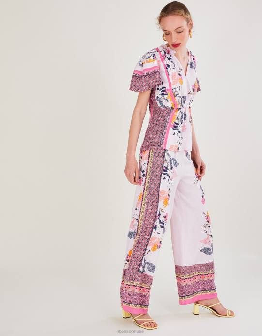 Monsoon نحيف بنطال بطبعة فيدرا من الفيسكوز المستدام D68H763 ملابس الوردي (احمر الخدود)