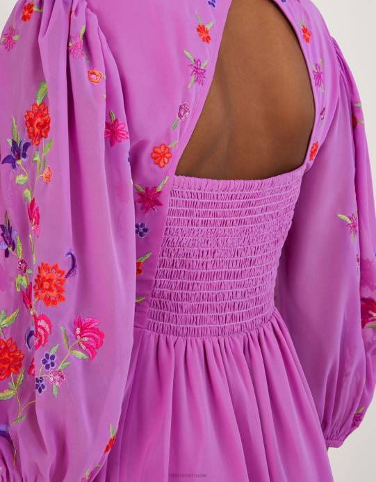 Monsoon نحيف فستان مطرز من تصميم لوسيا من البوليستر المعاد تدويره D68H767 ملابس الأرجواني (أرجواني)