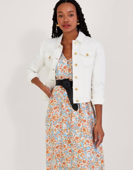 Monsoon نحيف فستان شاي بطبعة زهور من كيفا مصنوع من الفيسكوز المستدام D68H770 ملابس أزرق