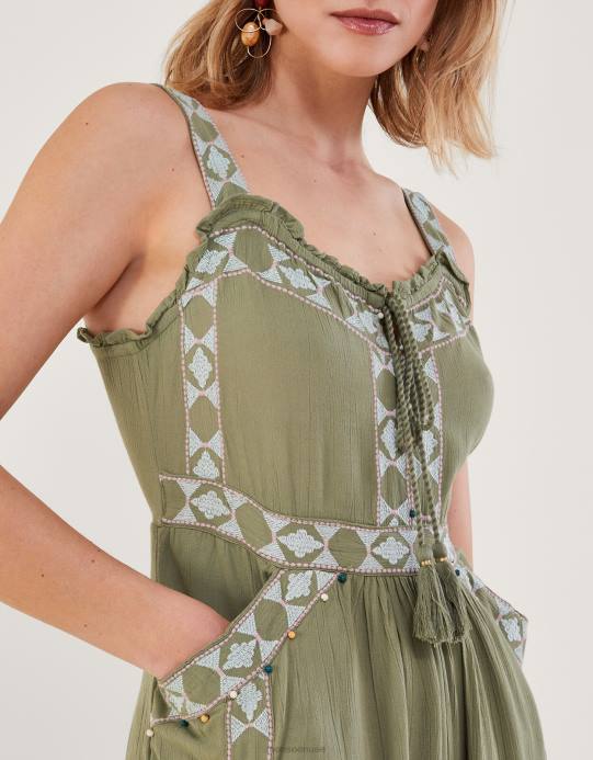 Monsoon نحيف جمبسوت ماكسي مزين بالأزتيك D68H773 ملابس الأخضر (الكاكي)