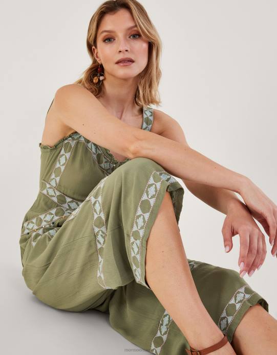 Monsoon نحيف جمبسوت ماكسي مزين بالأزتيك D68H773 ملابس الأخضر (الكاكي)