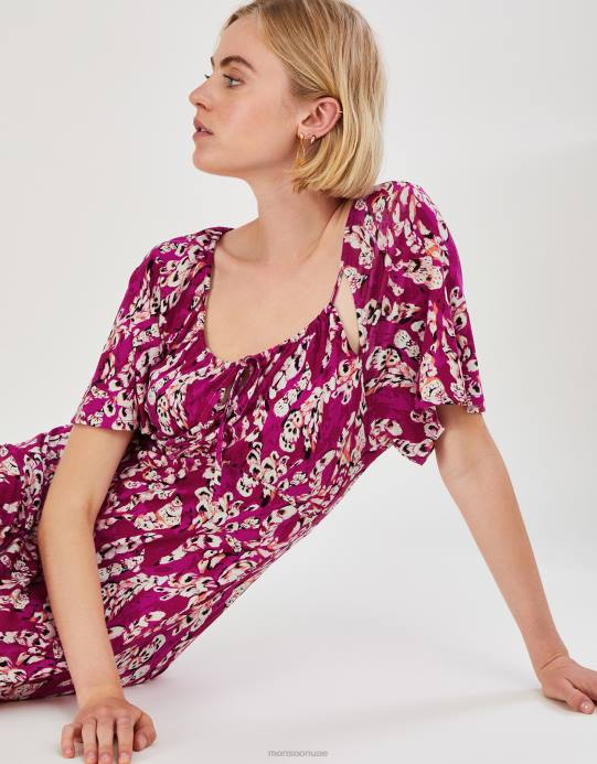 Monsoon نحيف فستان ماكسي جيرسيه ريش D68H778 ملابس لون القرنفل