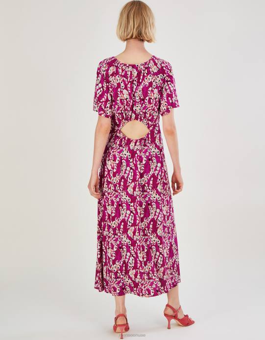 Monsoon نحيف فستان ماكسي جيرسيه ريش D68H778 ملابس لون القرنفل