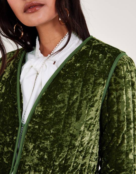 Monsoon نحيف سترة مبطنة مخملية D68H77 ملابس أخضر