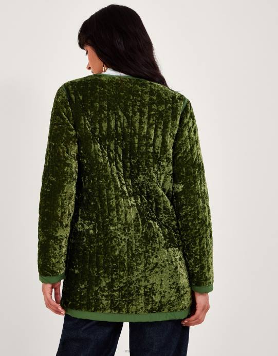 Monsoon نحيف سترة مبطنة مخملية D68H77 ملابس أخضر