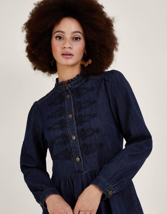 Monsoon نحيف فستان بطول الركبة من الدنيم البحري مصنوع من القطن المستدام D68H780 ملابس الأزرق (الدنيم الأزرق)