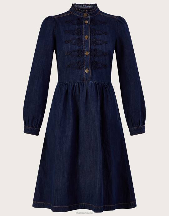 Monsoon نحيف فستان بطول الركبة من الدنيم البحري مصنوع من القطن المستدام D68H780 ملابس الأزرق (الدنيم الأزرق)