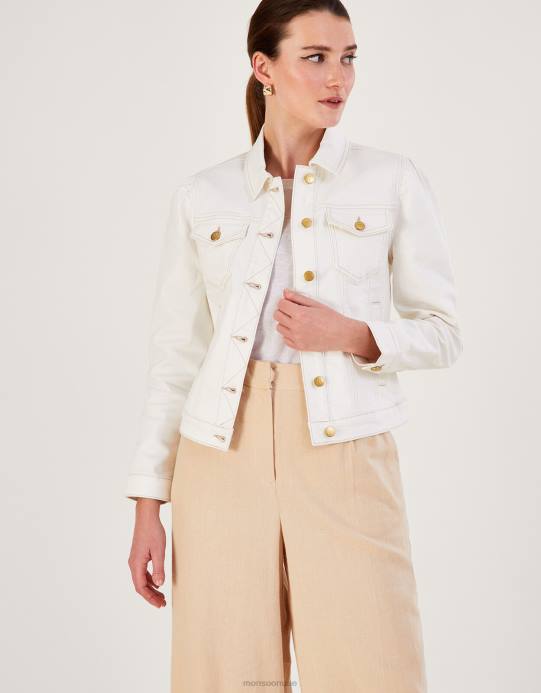 Monsoon نحيف سترة من الدنيم بأكمام منتفخة من القطن المستدام D68H781 ملابس طبيعي (إكرو)