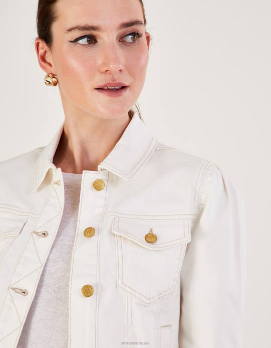 Monsoon نحيف سترة من الدنيم بأكمام منتفخة من القطن المستدام D68H781 ملابس طبيعي (إكرو)