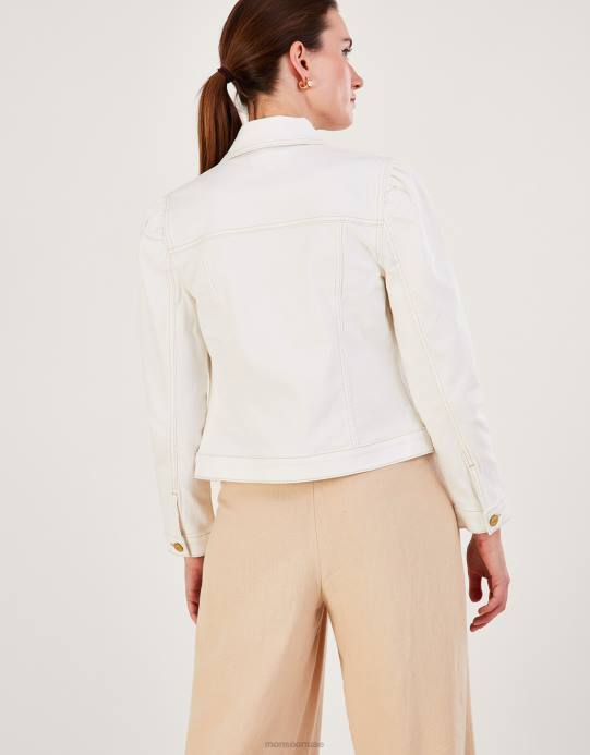 Monsoon نحيف سترة من الدنيم بأكمام منتفخة من القطن المستدام D68H781 ملابس طبيعي (إكرو)