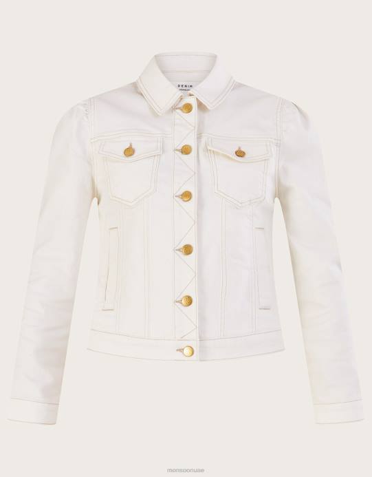 Monsoon نحيف سترة من الدنيم بأكمام منتفخة من القطن المستدام D68H781 ملابس طبيعي (إكرو)