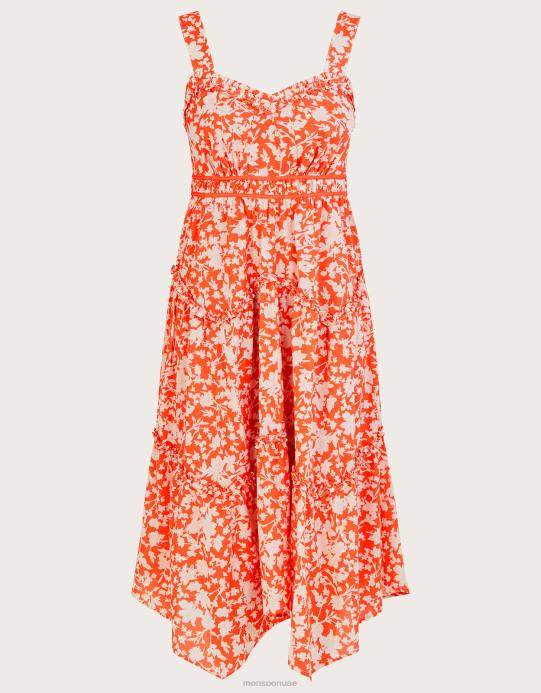 Monsoon نحيف فستان ميرا هانكي بحاشية D68H784 ملابس البرتقالي