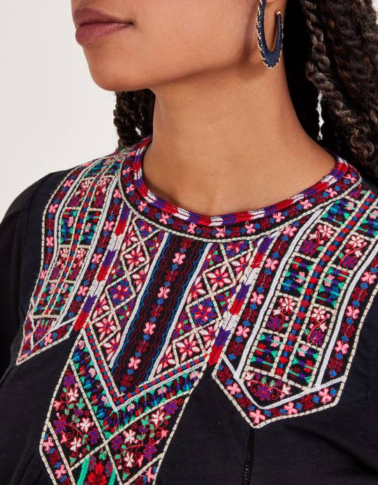 Monsoon نحيف قميص جيرسي مطرز D68H78 ملابس أسود