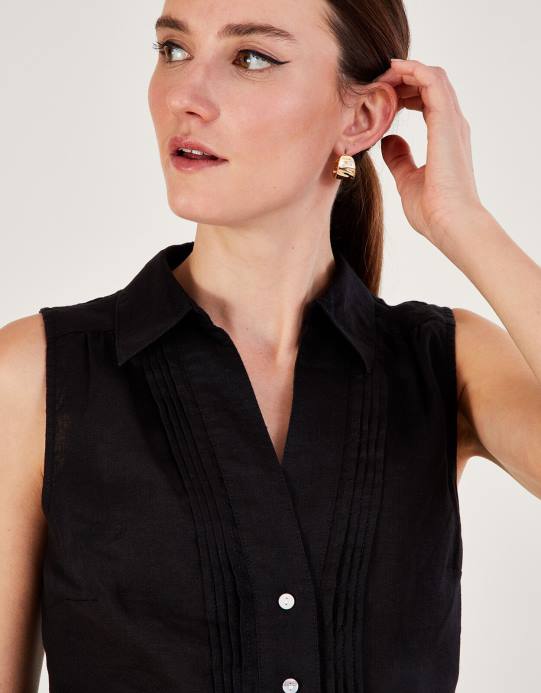 Monsoon نحيف سترة من الكتان طويلة من البريل D68H790 ملابس أسود