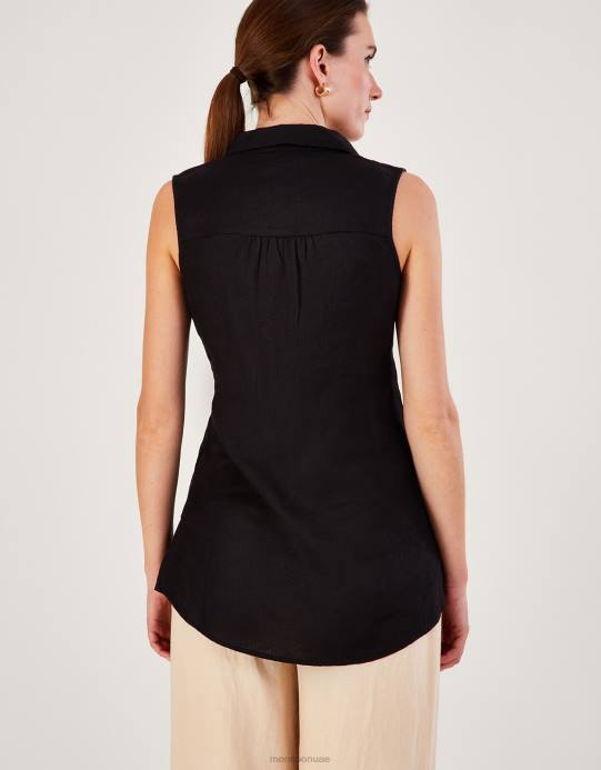 Monsoon نحيف سترة من الكتان طويلة من البريل D68H790 ملابس أسود