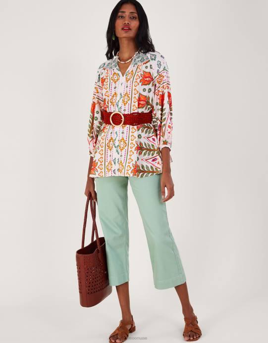 Monsoon نحيف بلوزة مكشكشة بطبعة من لينزينج إيكوفيرو D68H791 ملابس عاج