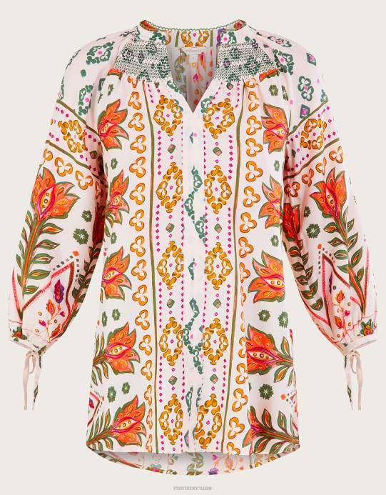 Monsoon نحيف بلوزة مكشكشة بطبعة من لينزينج إيكوفيرو D68H791 ملابس عاج