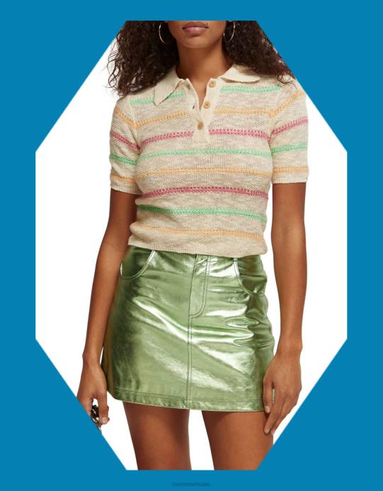 Monsoon نحيف بلوفر بأكمام قصيرة وياقة مخططة من سكوتش وصودا D68H792 ملابس طبيعي