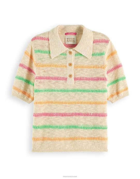 Monsoon نحيف بلوفر بأكمام قصيرة وياقة مخططة من سكوتش وصودا D68H792 ملابس طبيعي