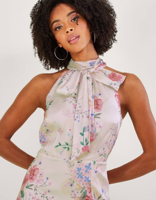 Monsoon نحيف فستان ماكسي من الساتان بطبعة زهور من بالمر D68H793 ملابس عاج