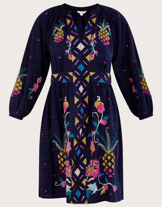 Monsoon نحيف فستان مطرز بالأناناس D68H799 ملابس الأزرق الداكن)