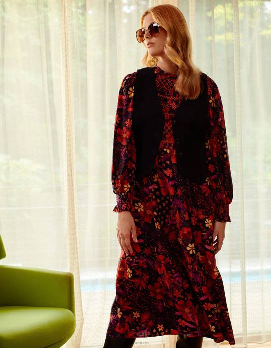 Monsoon نحيف فستان سموك الأزهار D68H80 ملابس الأزرق الداكن)