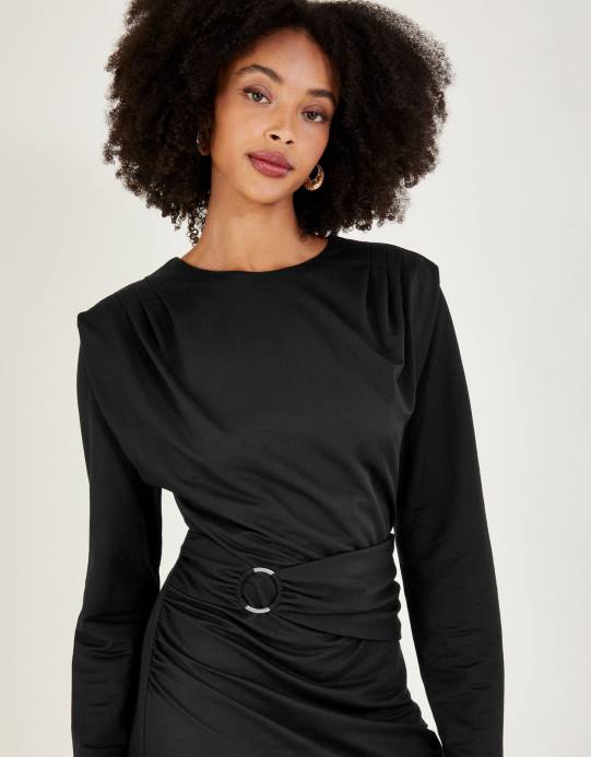 Monsoon نحيف فستان جيرسيه بتفاصيل حلقة بحزام D68H800 ملابس أسود