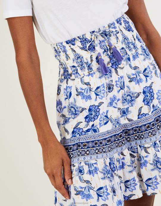 Monsoon نحيف تنورة قصيرة برباط خصر وطبعة زهور D68H807 ملابس أزرق