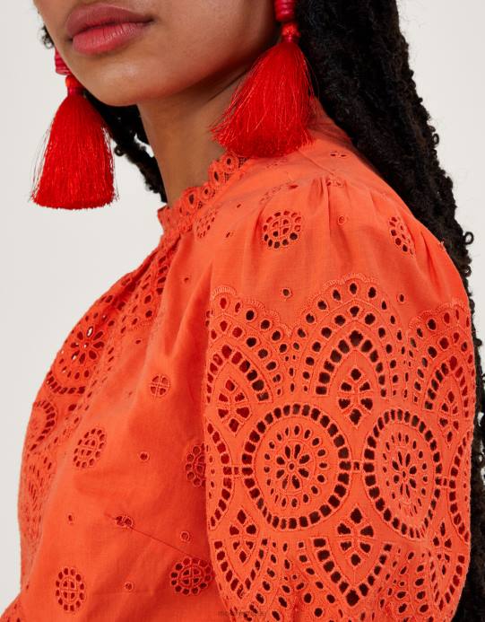 Monsoon نحيف بلوزة أليسا مقصوصة من القطن العضوي D68H810 ملابس البرتقالي