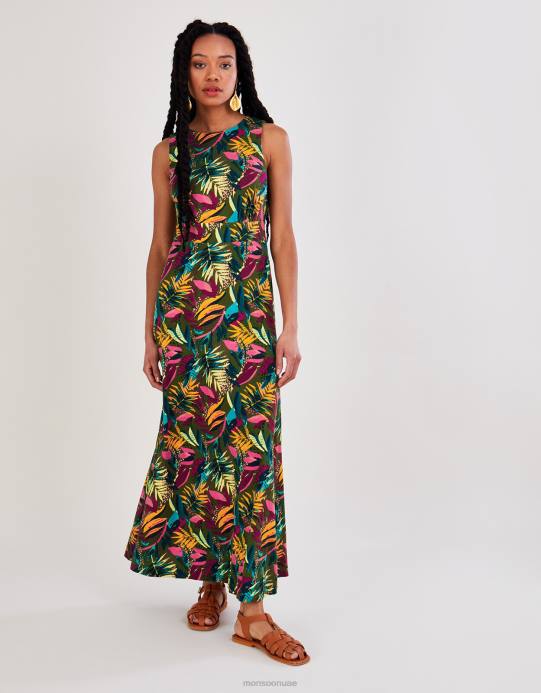 Monsoon نحيف فستان جيرسيه بفتحات خلفية D68H813 ملابس الأخضر (الكاكي)