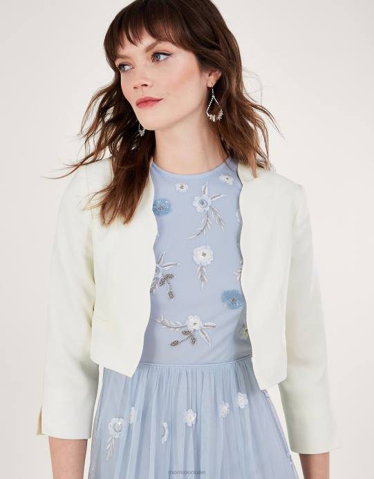 Monsoon نحيف سترة قصيرة من هورتينسيا مصنوعة من البوليستر المعاد تدويره D68H816 ملابس عاج