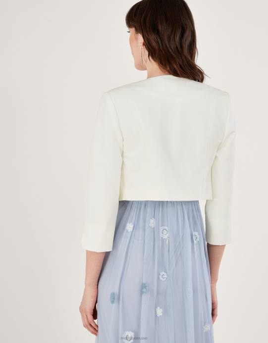 Monsoon نحيف سترة قصيرة من هورتينسيا مصنوعة من البوليستر المعاد تدويره D68H816 ملابس عاج