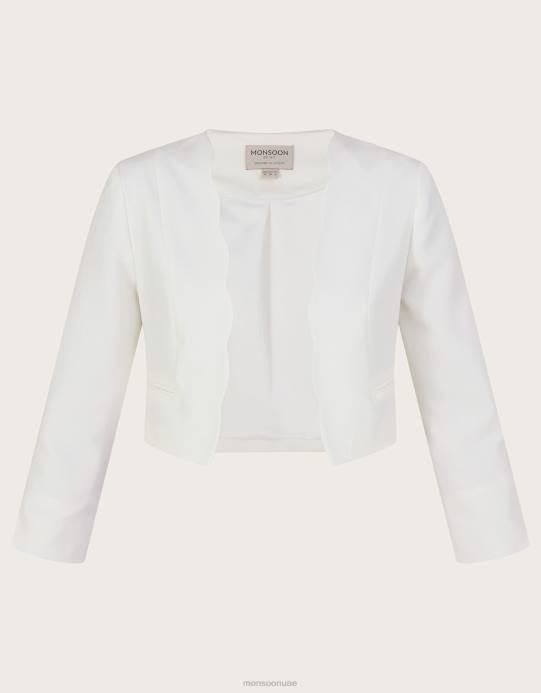 Monsoon نحيف سترة قصيرة من هورتينسيا مصنوعة من البوليستر المعاد تدويره D68H816 ملابس عاج