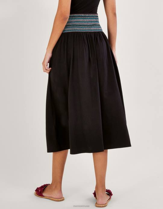 Monsoon نحيف تنورة جيرسيه بخصر مكشكش D68H818 ملابس أسود